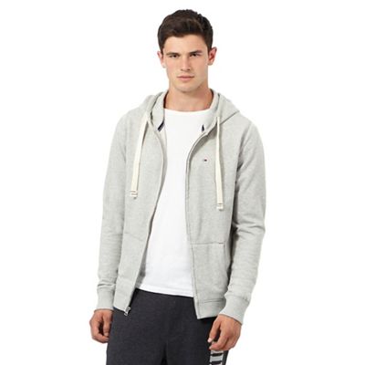 Grey zip front branded hoodie